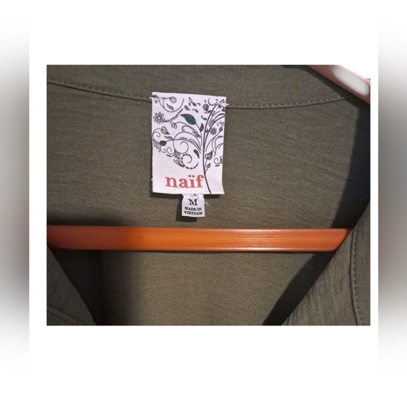 Naïf green shirt dress, front tie 3/4 sleeve - Picture 4 of 6